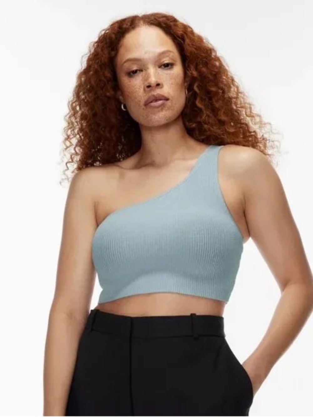 Babaton sculpt knit One-Shoulder Crop Dress in Light blue Gray medium